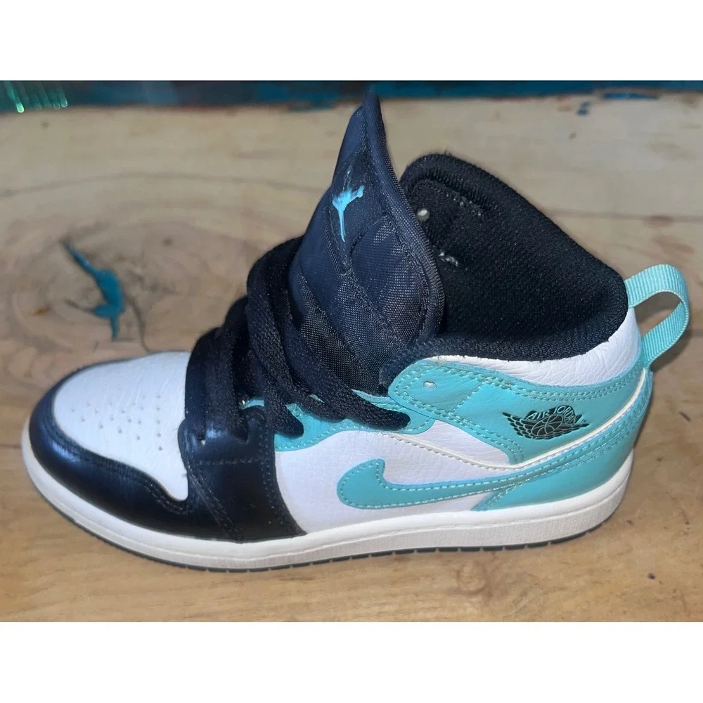 Jordan 1 Mid Tropical Twist White Black Teal Sneakers 640734-132 Size 1Y